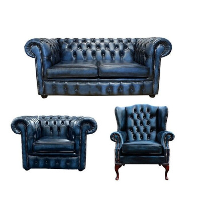 Sofagarnitur Chesterfield Ledersofa Sofa Couch Leder Polster Ohren Sessel 