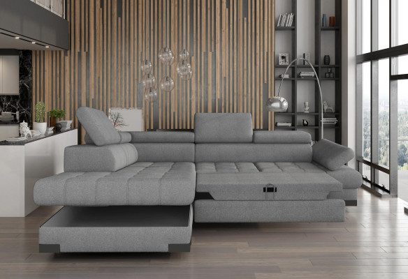 Graue L Form Sofa Couch Polster Eck Wohnlandschaft Design Ecksofa Textil Leder