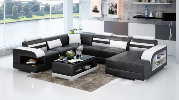 Ledersofa Couch Wohnlandschaft Ecksofa Eck Garnitur Design Modern Sofa + USB Neu