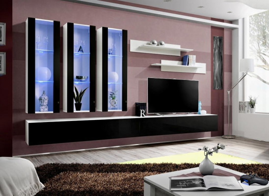 Luxus Wohnwand Holzmöbel Wohnzimmer Wandregal Designer Hänge Vitrine Neu