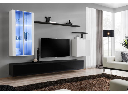 Wohn Zimmer Schwarz TV-Ständer Designer Komplett Set Wandregal Modern Neu Möbel