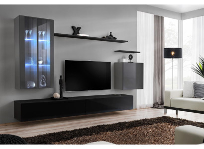 Garnitur rtv Set 7tlg. Wohnwand TV Sideboard Vitrine Hänge Schrank Design Neu