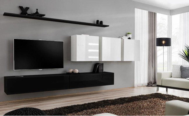 Designer Modern Wohnwand Wohnzimmermöbel Schwarz Holzmöbel Sideboard