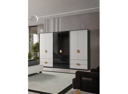 Schwarz-Weißer Schlafzimmer Kleiderschrank Moderner 6-Türiger Schrank