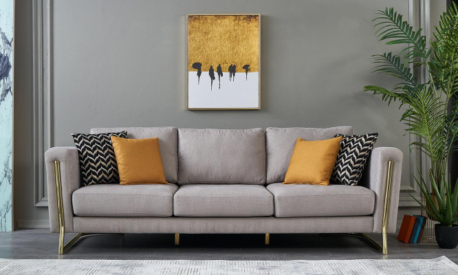 Couchgarnitur Stoffsofa Sofagarnitur Polstersofa Grau Modern Set 3tlg