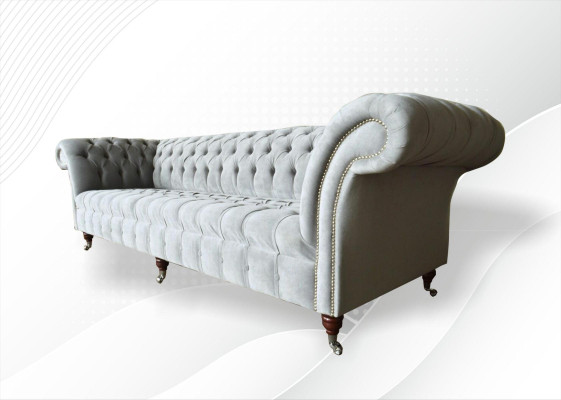 Graue Big Sofa Couch Chesterfield 265cm Polster Sofas 4 Sitzer Leder