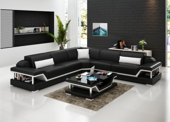 Ledersofa mit USB Wohnlandschaft Ecksofa Eck Garnitur Design Modern Sofa G8004B