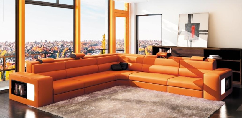 Ledersofa Sofa mit USB,Ecksofa Sitz Polster Wohnlandschaft XXL Big Weiden Weiß