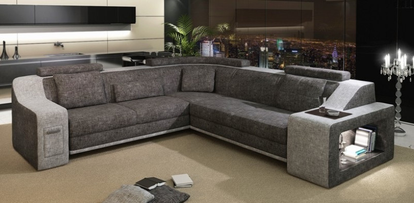 Ecksofa Leder Textil Sofa mit USB Polster Wohnlandschaft L Garnitur Sitz Isching