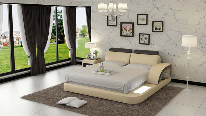 Design Polster Doppel Bett Moderne Betten Schlafzimmer mit USB & Regal 160x200cm