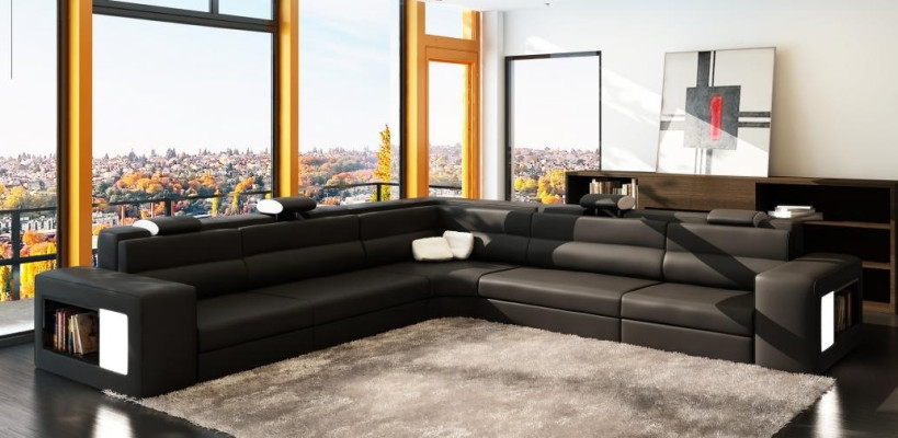 Ledersofa Sofa Couch Ecksofa Sitz Polster Wohnlandschaft XXL Big Weiden Grau