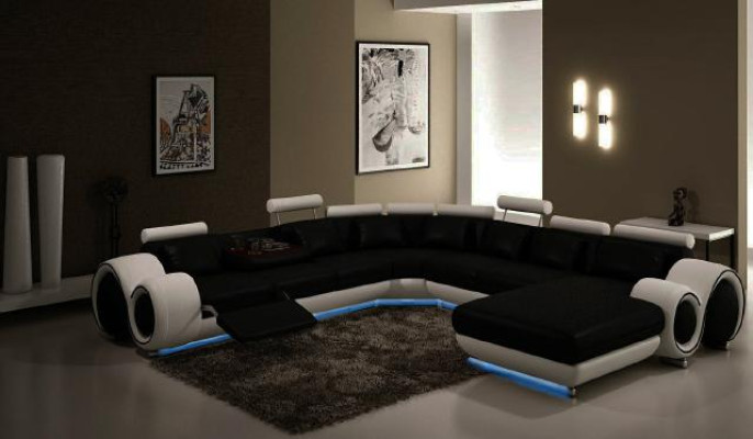 Leder Sofa Mit USB Couch XXL Wohnlandschaft Ledercouch Big Sofa Ecksofa