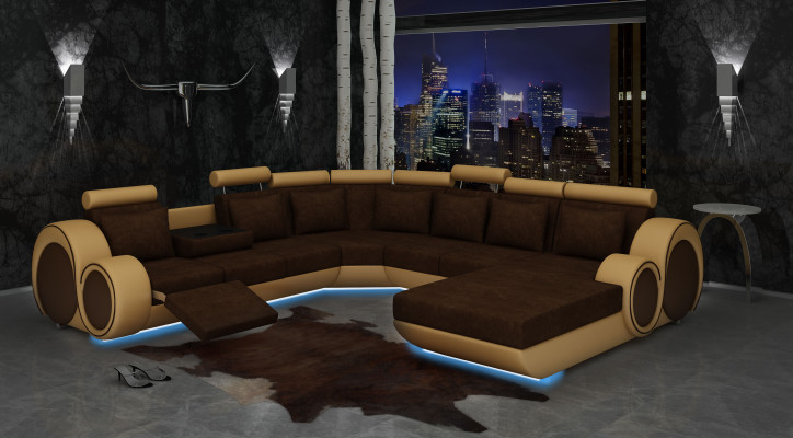 Textil Sofa Mit USB XXL Wohnlandschaft Stoff Couch Big Sofa Polster Ecksofa Neu