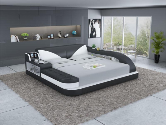 Multifunktions Bett Luxus Design Leder Betten Doppel Ablage Regal 180x200