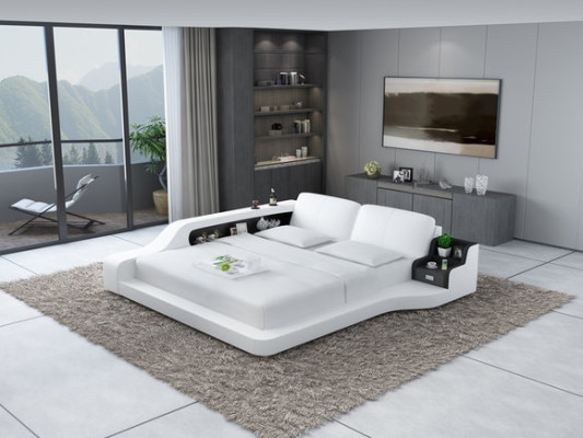Doppel Luxus Design Leder Bett Polster Betten Moderne Hotel Multifunktion