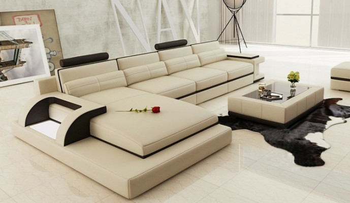 Ecksofa Garnitur Polster Sofa Couch Wohnlandschaft Sitz Eck Textil Leder