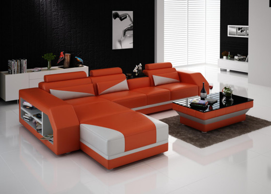 Leder Eck Sofa Couch Garnitur Ecke Sofas Couchen Polster Wohnlandschaft