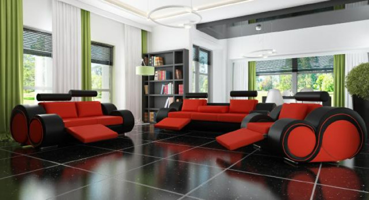 Sofa Polster 3+2 Sitz Designer Sofa Ledersofa Farbwahl Couch Garnitur Schwarz