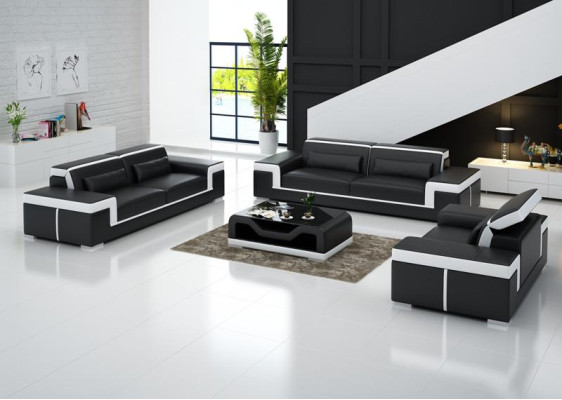 Sofagarnitur 3+2 Sitzer Leder Sofa Couch Polster Garnitur Sofagarnitur G8020D