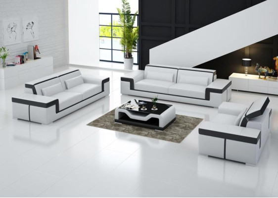 Sofagarnitur 3+2 Sitzer Leder Sofa Couch Polster Garnitur Sofagarnitur G8020D