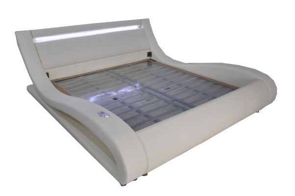 Luxus Leder Design Polster Betten Doppel Modernes Beleuchtet Ehe Bett