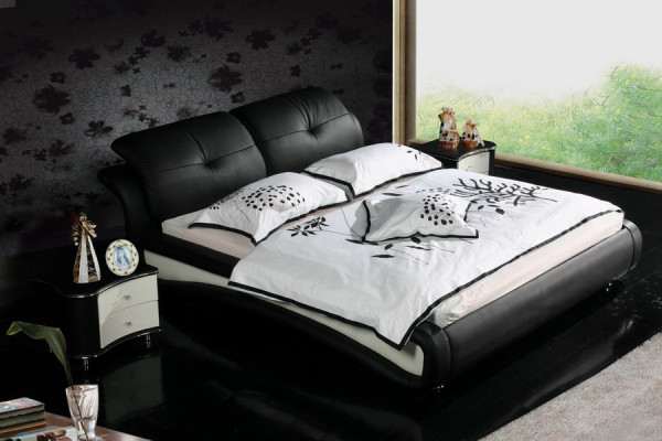 Doppelbett Betten Polster Leder Designer Ehe Modernes Bett Bettgestell Neu 1206