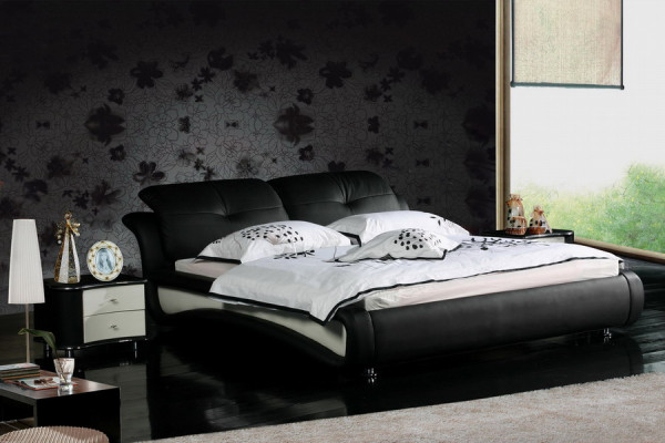 Doppelbett Betten Polster Leder Designer Ehe Modernes Bett Bettgestell Neu 1206