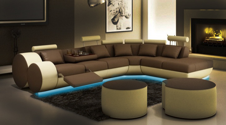 Ecksofa Sofa Couch Polster Wohnlandschaft Leder Eck Sofas Garnitur sofas Madird