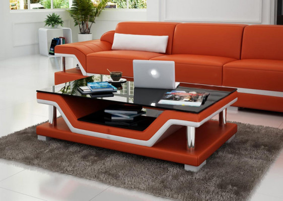 Designer Couchtisch Polster Tisch Leder Glas Moderner Tische #SB3009