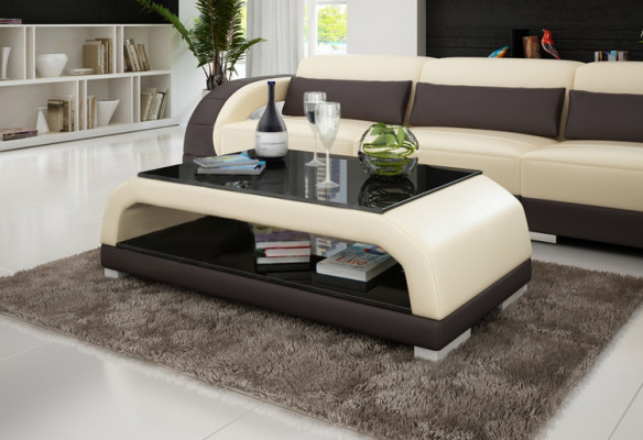 Designer Couchtisch Polster Tisch Leder Glas Moderner Tische 6108