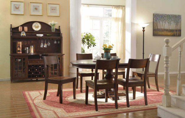 Esszimmer Set 9 tlg.Rund Esstisch 6x Stühle Anrichte Ess Gruppe Holz Tisch Neu