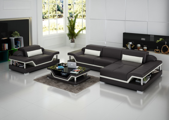 Design Ledersofa Sofa Couch Polster Eck Wohnlandschaft Garnitur Sofa Neu USB LED