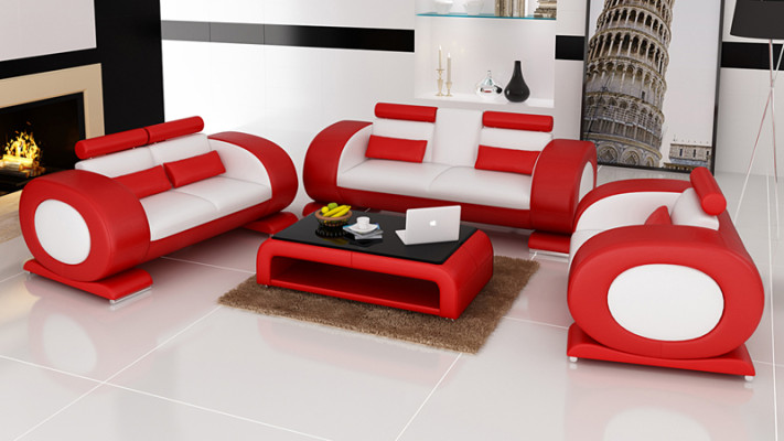 Ledersofa Moderne Couch Wohnlandschaft 3+2+1 Sitzer Garnitur Design Sofa mit USB
