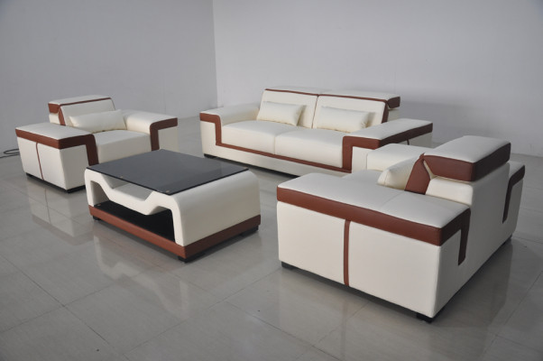 Sofa mit USB Polster Leder Couch Sitz Komplett Set Moderne Garnitur 3+2+1 Sitzer