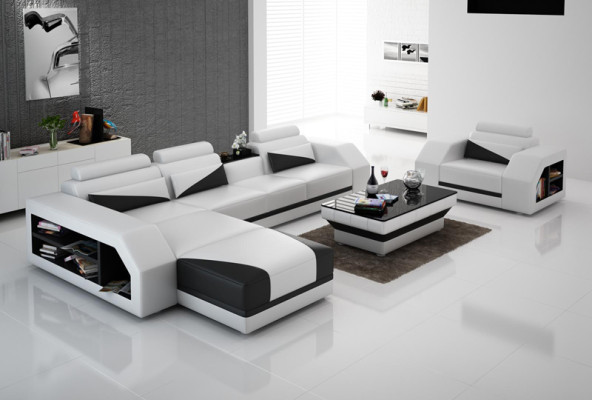 Ledersofa Couch Wohnlandschaft Ecksofa L Form Design Modern Sofa Neu G8018F
