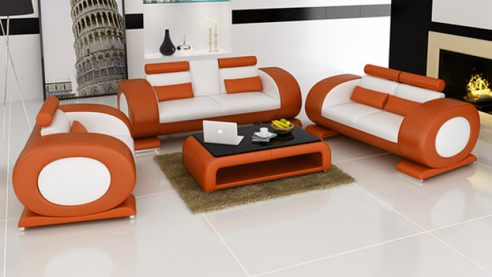 Sofa mit USB Leder Sitz 3+2+1 Komplett Set Garnitur Designer Moderne Polster Neu