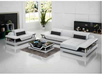 Design Ledersofa Sofa Couch Polster Eck Wohnlandschaft Garnitur Sofas Neu G8004F