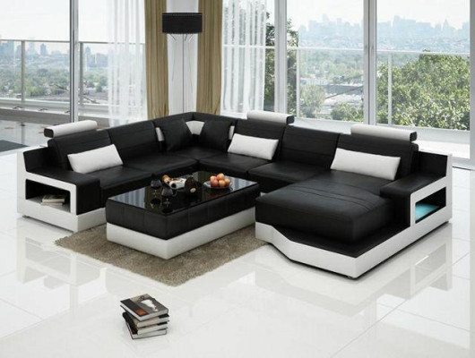 Ledersofa Ecksofa mit USB Design Garnitur Wohnlandschaft Eck Sitz Polster Ulm