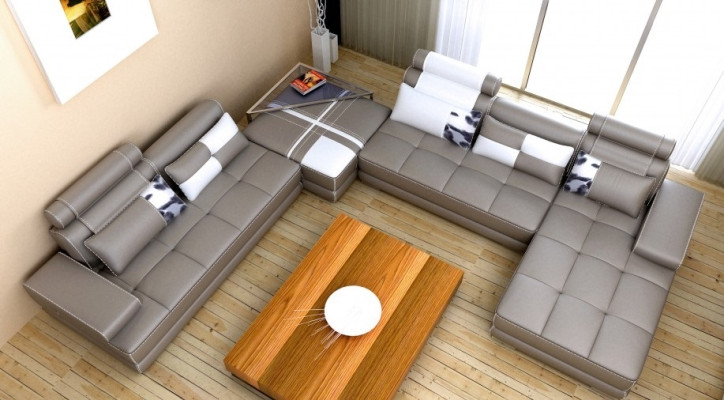 Ecksofa Sofa mit USB Wohnlandschaft Ledersofa XXL Designer Sofas Wolfhagen Grau