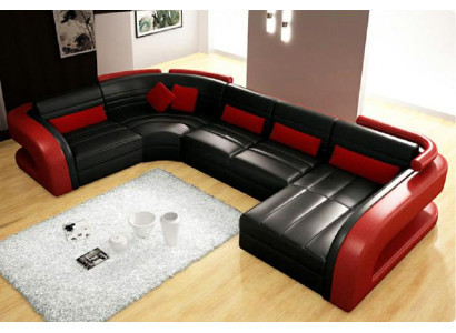 Ledersofa USB Wohnlandschaft Garnitue Polsterecke Eckcouch Sofa U Form Bergamo