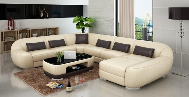 Sie den Modern Luxus Leder U-förmiges Ecksofa für Ihr Wohnzimmer