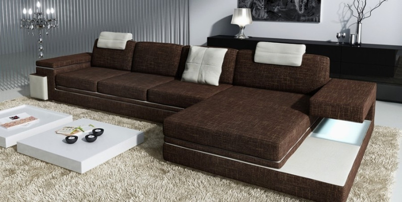 Wohnzimmer Sofa Ledersofa Polstercouch Sitzgarnitur Moderne Beleuchtet LED + USB