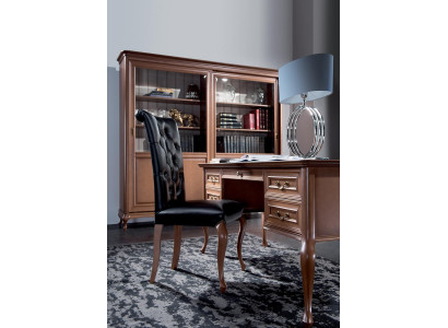 Designer Klassischer Holzstuhl Arbeits Chesterfield Sitz Sessel Ledersessel