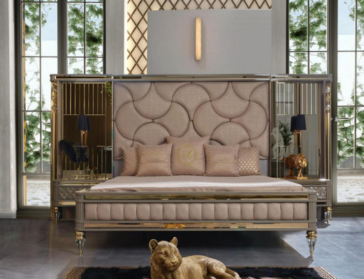 Designer-Schlafgarnitur Doppelbett Nachttische Kommode mit Premium-Spiegel