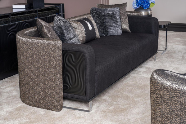 Dreisitzer 240cm Schwarze Luxus Couch Sofa Couchen Möbel Textil Stoff Samt 3er
