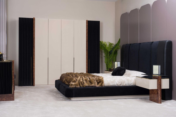 Luxus Schlafzimmer Set Bett 2x Nachttische + Kleiderschrank Holz Komplett