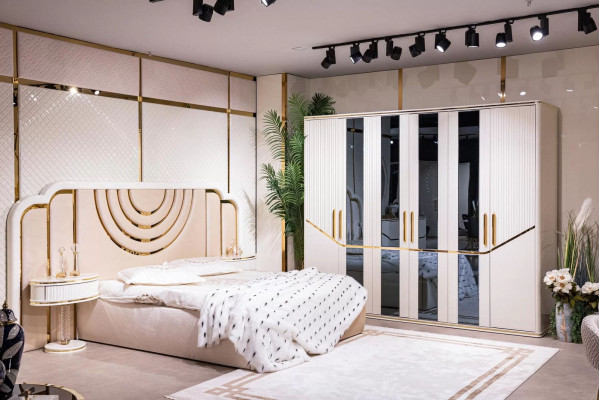 Modern Schlafzimmer Set Bett 2x Nachttische Kleiderschrank Design Möbel 4 tlg