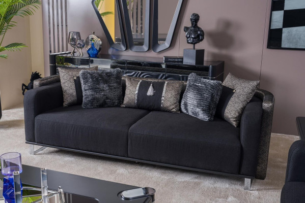 Sofagarnitur 3+3+1 Sitzer Wohnzimmer Set Komplett Textil Sofa Sessel Holz Neu