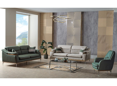 Sofagarnitur 3+3+1 Sitzer Wohnzimmer Set Komplett Textil Sofa Sessel Holz Eu