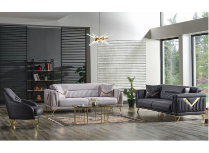 Sofagarnitur 3+3+1 Sitzer Textil Holz Sofa 3 Sitzer Modern Sessel Komplett Set Neu